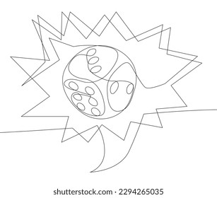 One continuous line of speech bubble with dice. Thin Line Illustration vector concept. Contour Drawing Creative ideas.