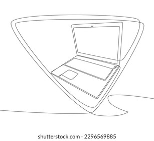 One continuous line of speech bubble with Laptop. Thin Line Illustration vector concept. Contour Drawing Creative ideas.
