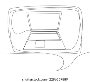 One continuous line of speech bubble with Laptop. Thin Line Illustration vector concept. Contour Drawing Creative ideas.