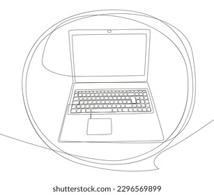 One continuous line of speech bubble with Laptop. Thin Line Illustration vector concept. Contour Drawing Creative ideas.