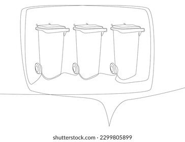 One continuous line of speech bubble with Garbage Bin. Thin Line Illustration vector concept. Contour Drawing Creative ideas.