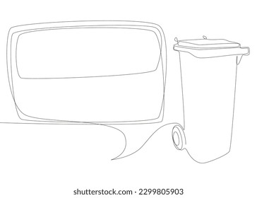 One continuous line of speech bubble with Garbage Bin. Thin Line Illustration vector concept. Contour Drawing Creative ideas.