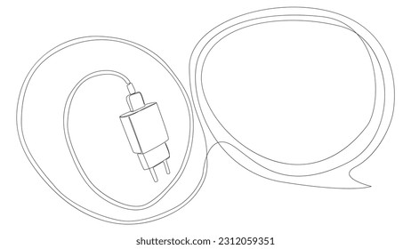 One continuous line of speech bubble with Smart phone charger. Thin Line Illustration vector concept. Contour Drawing Creative ideas.