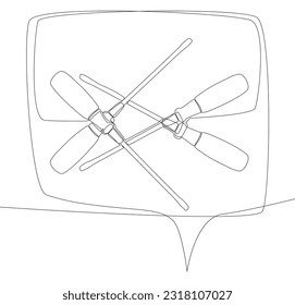 One continuous line of speech bubble with Screwdriver. Thin Line Illustration vector concept. Contour Drawing Creative ideas.