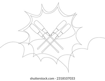 One continuous line of speech bubble with Screwdriver. Thin Line Illustration vector concept. Contour Drawing Creative ideas.