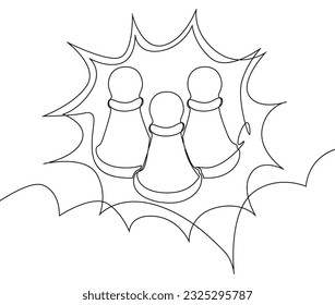 One continuous line of speech bubble with pawn, chess piece. Thin Line Illustration vector concept. Contour Drawing Creative ideas.