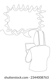 One continuous line of speech bubble with Computer Hacker. Thin Line Illustration vector concept. Contour Drawing Creative ideas.