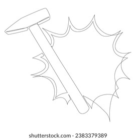 One continuous line of speech bubble with hammer. Thin Line Illustration Tool vector concept. Contour Drawing Creative ideas.