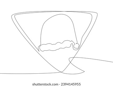 One continuous line of speech bubble with Santa Claus Hat. Thin Line holiday Illustration vector concept. Contour Drawing Creative ideas.