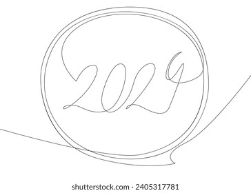 One continuous line of speech bubble with 2024 number. Thin Line Illustration vector concept. Contour Drawing Creative ideas.