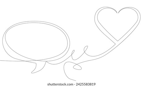 One continuous line of speech bubble with Heart. Thin Line Illustration vector Valentine's Day concept. Contour Drawing Creative ideas.