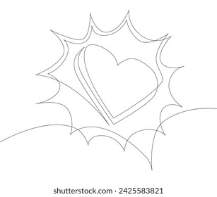 One continuous line of speech bubble with Heart. Thin Line Illustration vector Valentine's Day concept. Contour Drawing Creative ideas.
