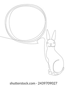 One continuous line of speech bubble with Easter Bunny. Thin Line Illustration vector concept. Contour Drawing Creative ideas.