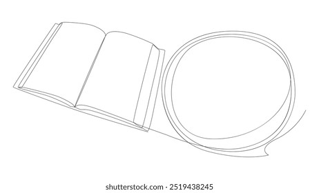 Uma linha contínua de balão de fala com Book. Conceito vetorial de ilustração de educação em linha fina. Desenho de contorno Ideias criativas.