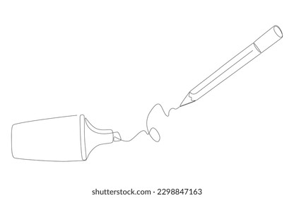 One continuous line of stationery drawn with felt tip pen. Thin Line Illustration vector concept. Contour Drawing Creative ideas.