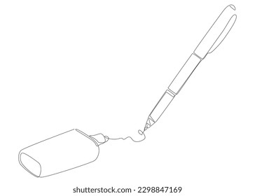 One continuous line of stationery drawn with felt tip pen. Thin Line Illustration vector concept. Contour Drawing Creative ideas.