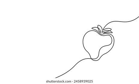 One continuous line strawberry berry sweet topping in line art drawing style. Black ink linear sketch. Print fruit vegan food outline black and white vector illustration