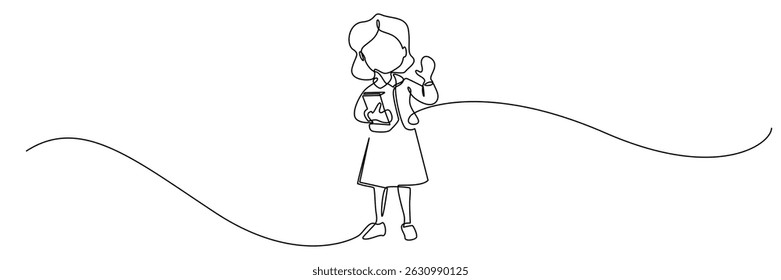 one continuous line teacher waving hand, greeting student. single line vector illustration for education, knowledge, education advertisement and others