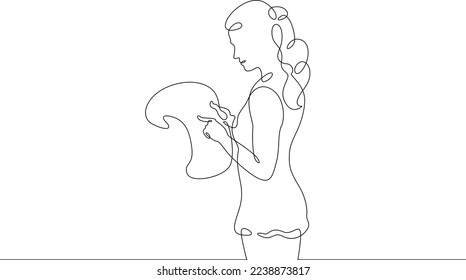 One continuous line. Tourist with a map. The traveler is looking on the map. Tourist on a trip.One continuous line on a white background.