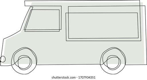 One continuous line truck, van. Modern line art, abstract vector illustration