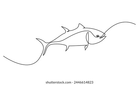 one continuous line of tuna fish.single line vector illustration of tuna fish.minimalist line of tuna fish