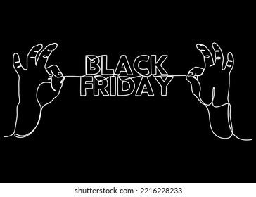 One continuous line of two hand holding a string with Black Friday word. Thin Line Illustration vector concept. Contour Drawing Creative ideas.