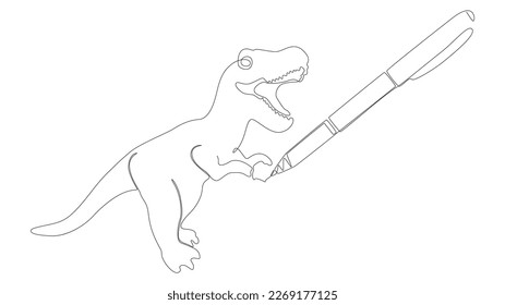 One continuous line of Tyrannosaurus Rex drawn with a pencil, felt tip pen. Thin Line Illustration vector concept. Contour Drawing Creative ideas.