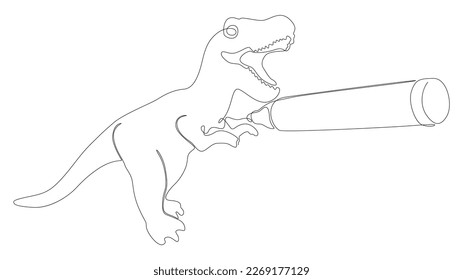 One continuous line of Tyrannosaurus Rex drawn with a pencil, felt tip pen. Thin Line Illustration vector concept. Contour Drawing Creative ideas.