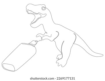 One continuous line of Tyrannosaurus Rex drawn with a pencil, felt tip pen. Thin Line Illustration vector concept. Contour Drawing Creative ideas.