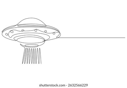 One continuous line of UFO vehicle vector ,continuous line drawing UFO plane toys icon. UFO design concept from Astronomy collection. Cute astronauts flying on UFO spaceship