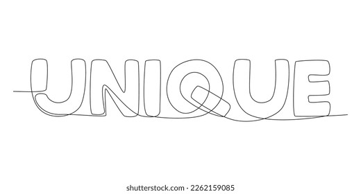 One continuous line of Unique word. Thin Line Illustration vector concept. Contour Drawing Creative ideas.