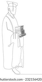 One continuous line of university student graduation celebration with books. Thin Line Illustration vector concept. Contour Drawing Creative ideas.