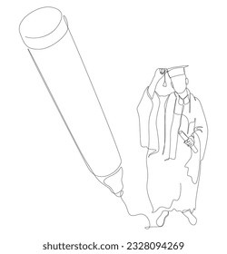 One continuous line of university student graduation event drawn by with felt tip pen. Thin Line Education Illustration vector concept. Contour Drawing Creative ideas.