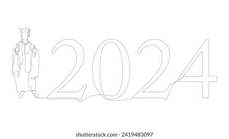 One continuous line of university student graduation with number 2024. Thin Line Illustration vector concept. Contour Drawing Creative ideas.