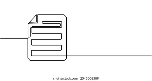 One continuous line vector drawing of a folder. Outline documents background icon. Saving securities vector icon. Vector illustration, A single line drawing of a file or document. Continuous line page