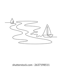 One continuous line vector drawing education concept of line flows like a river from spring → tributary (elementary) → large river (high school) → estuary (university) → sea (professional career)