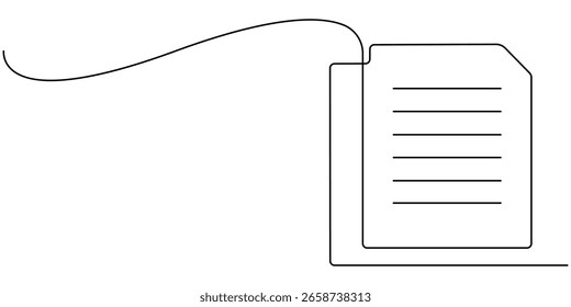 Um desenho de vetor de linha contínua de uma pasta. Ícone do plano de fundo dos documentos de estrutura de tópicos. Salvando ícone do vetor de títulos. Ilustração vetorial, Área de transferência com lista de verificação. Desenho contínuo da linha um. Simples. 
