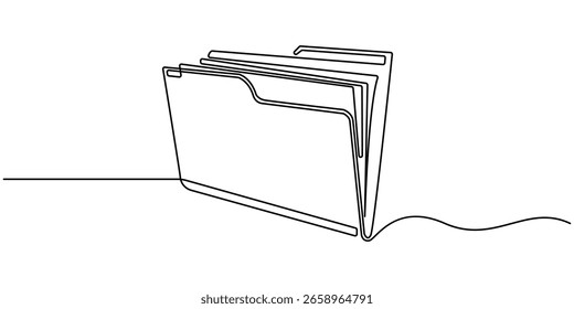 One continuous line vector drawing of a folder. Outline documents background icon, Vector illustration. Paperwork, Business concept line art. Symbol of business reports. Editable outline.