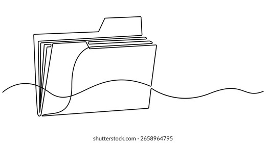 One continuous line vector drawing of a folder. Outline documents background icon, Vector illustration. Paperwork, Business concept line art. Symbol of business reports. Editable outline.