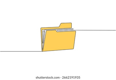 One continuous line vector drawing of a folder. Outline documents background icon, Vector illustration. Paperwork, analysis report and data storage folder.