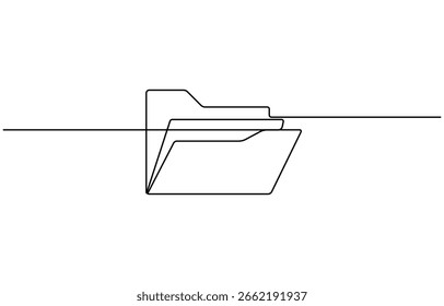 One continuous line vector drawing of a folder. Outline documents background icon, Vector illustration. Paperwork, analysis report and data storage folder.