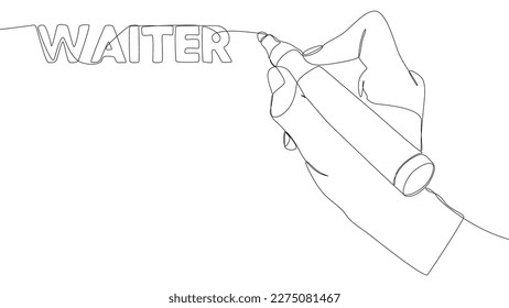 One continuous line of Waiter text written with a pencil, felt tip pen. Thin Line Illustration vector concept. Contour Drawing Creative ideas.