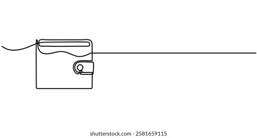 One continuous line. Wallet with banknotes. Money in a leather wallet. Flat minimal icon. One continuous line on a white background, One continuous line drawing of money in the wallet vector.