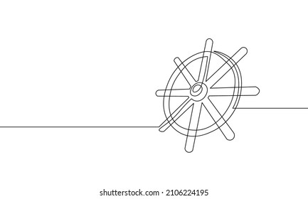 One continuous line wheel helm computer developer app concept. Business digital open source program. Data coding steering vector line illustration