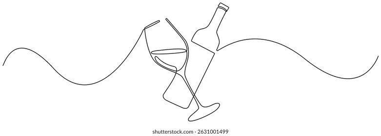 one continuous line of wine bottle and glass.single line vector illustration of party,celebration and others.line art.eps 10