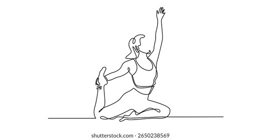 one continuous line of woman doing yoga exercise.single line vector of woman doing yoga exercise at home.line art.eps 10