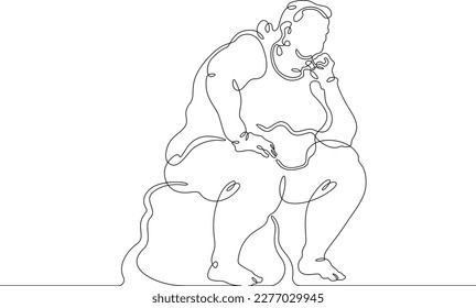 One continuous line Fat woman the street  Obese person  Fat girl  Obesity  Large woman  One continuous line drawn isolated  white background 
