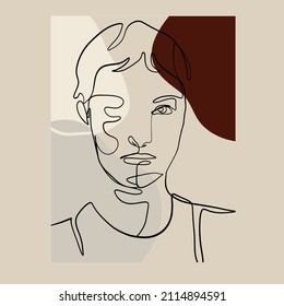 one continuous line woman portrait . Creative contemporary composition with girl face in modern graphic style drawing. 