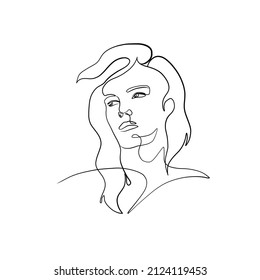 One continuous line woman portrait. Hand drawn vector portrait. Minimalism simple style. 