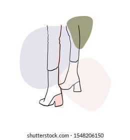 One continuous line woman's feet in shoes with heels. Minimalism conceptual salon icon.